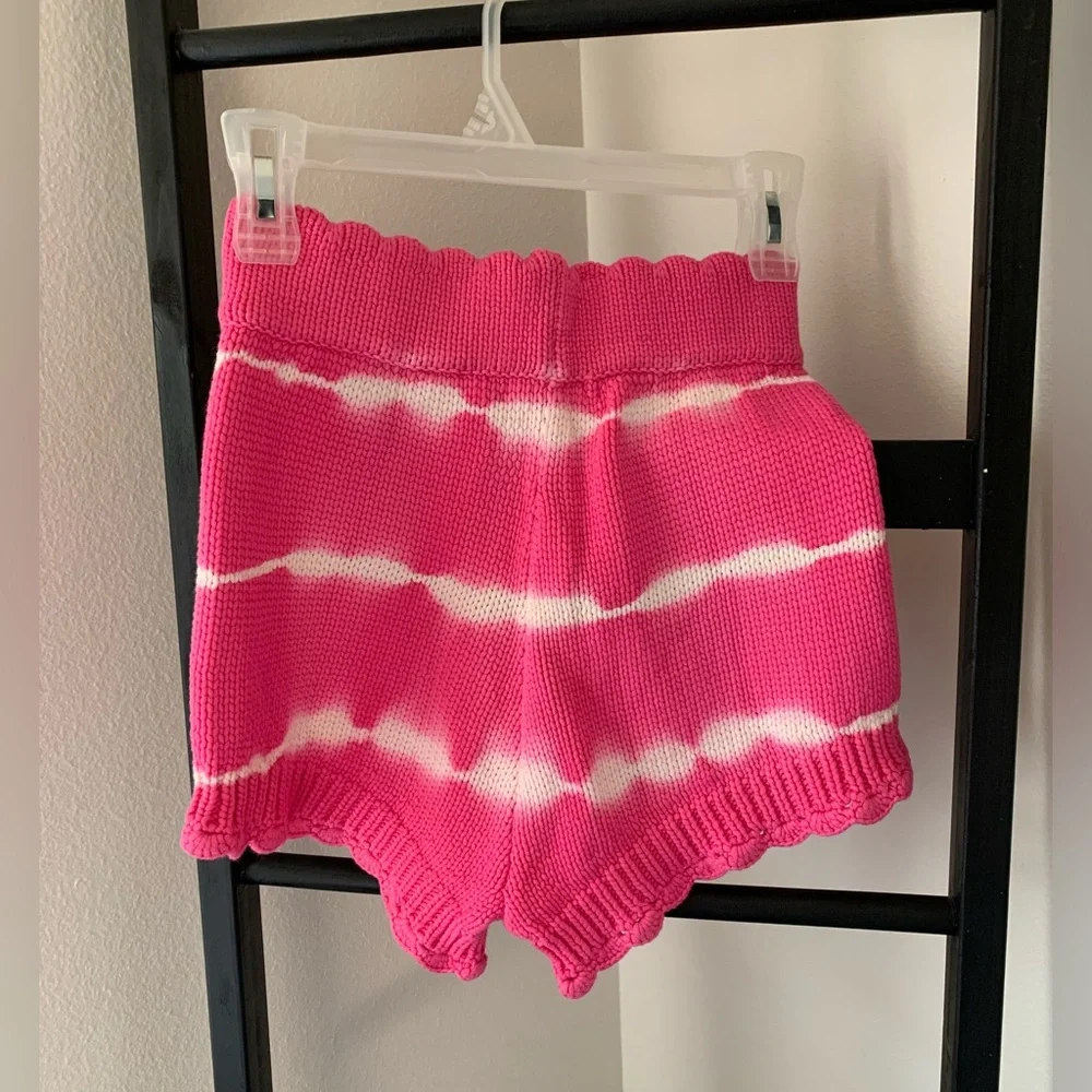 LoveShackFancy Pink and White Tie-Dye Knit Shorts